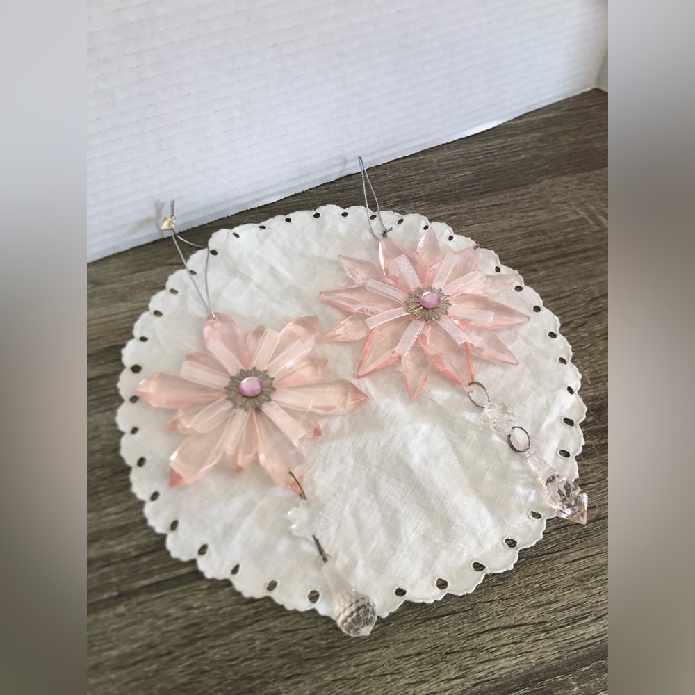 Vtg Pink Flower Acrylic Ornaments